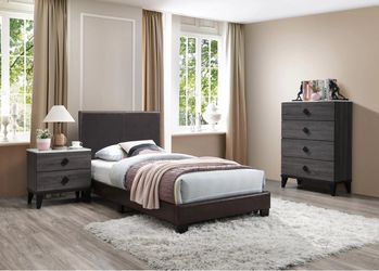 Twin size bed frame faux leather espresso