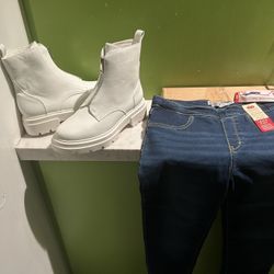 Levi Jeans(size 14) And Boots ( Cozy Girl/ Jupiter/white/size 7.5)