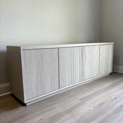 Washed Oak Color Neutral Color TV Stand 70L x 25H / Media Cabinet with fluted doors