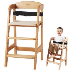 96#Wooden High Chair for Babies & Toddlers, Convertible Adjustable Feeding Chair, Eat & Grow High Chair with Seat Cushion, Portable Baby Dining Booste