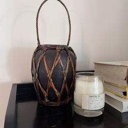 Vintage decorative rattan wrapped jar