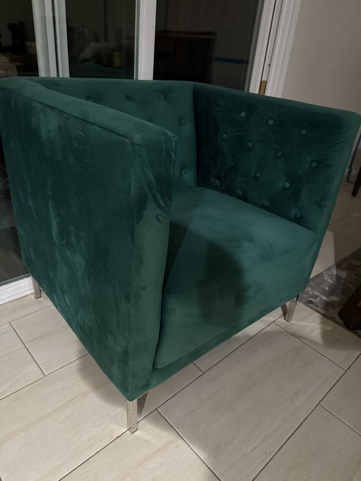 (2) Green Velvet Chairs