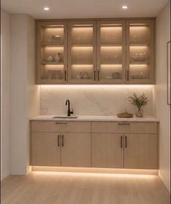 white oak flat panel cabinet