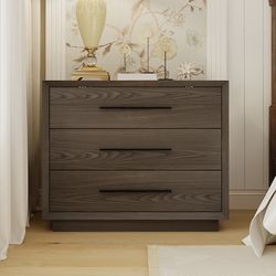 FUFU&GAGA Dark Brown 3 Drawer 31.5 in. W Nightstand with Smooth Glide Slides, Stable Base
