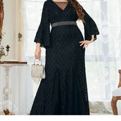 Black Beaded Formal Gown (XL)