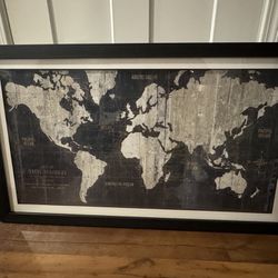 WORLD MAP FRAMED 44 INCHES BY 26 INCHES