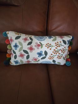 Garden pom pom white accent pillow
