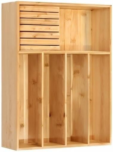 Bamboo Silverware Organizer β’ Non-Expandable Wooden Cutlery Tray w/ Knife Block