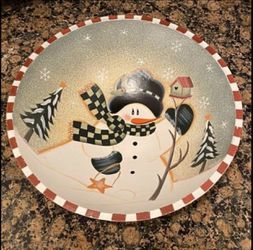 Christmas Snowman Wood Bowl