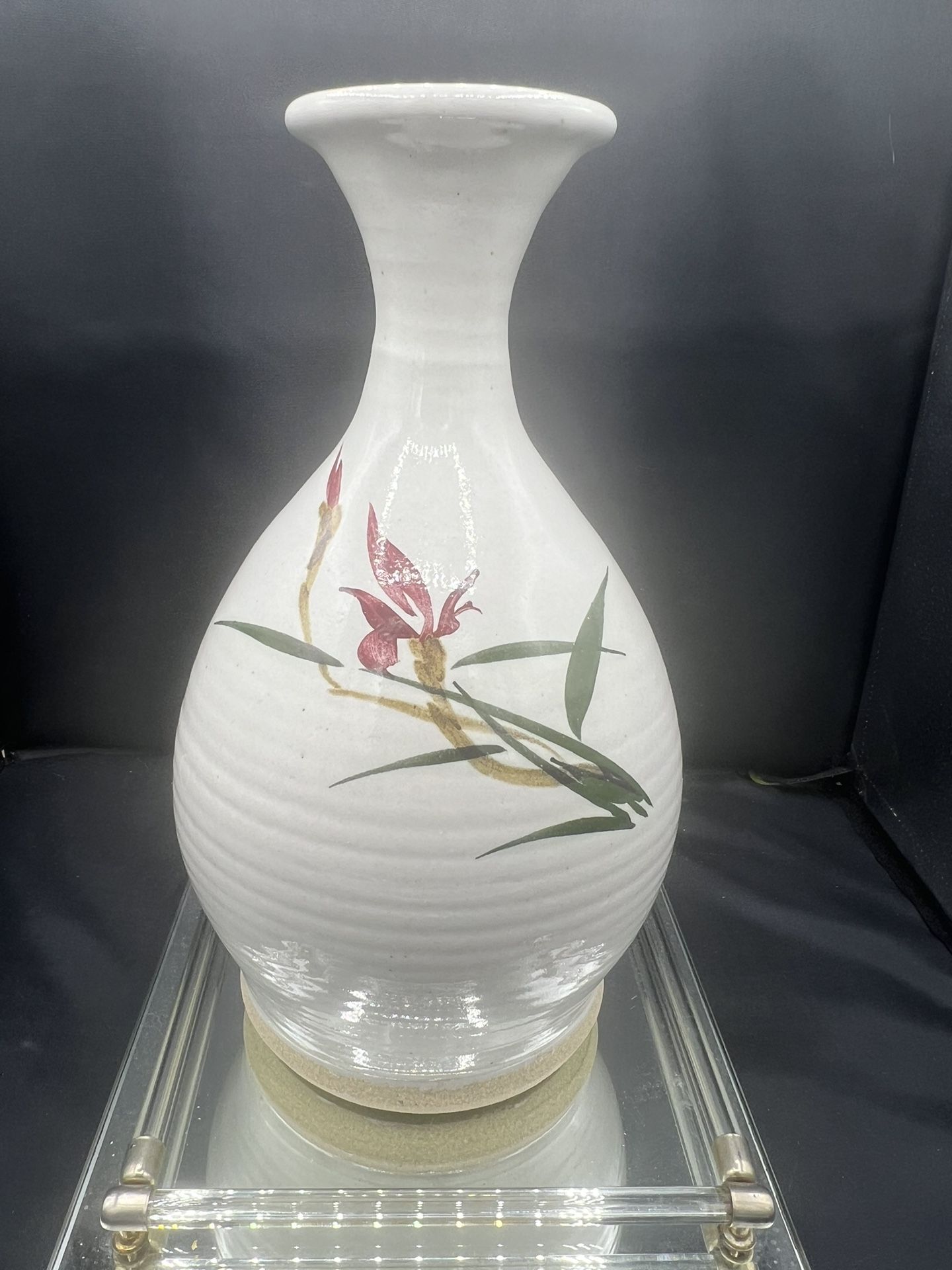 Studio Made Elegant Floral Glazed Stone Wear Vase earth tone colors with flower