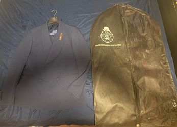Rich Men Looks Navy Double-Breasted Suit Jacket