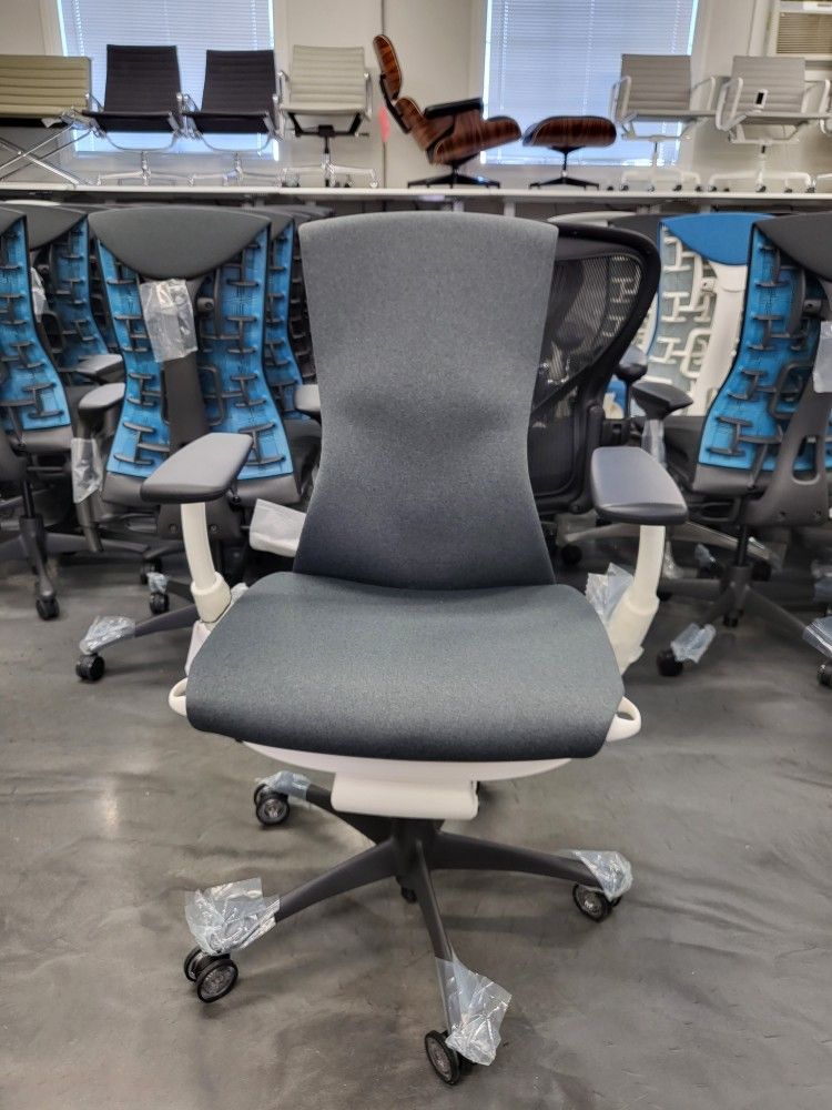 BRAND NEW HERMAN MILLER EMBODY CHAIRS 2022 SYNC DARK CARBON WHITE BACK WITH GRAPHITE BASE