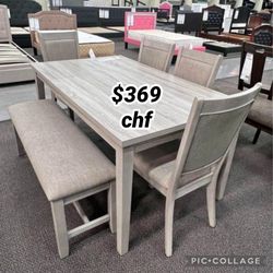 Solid Wood 6 Piece Solid Wood Dining Table Set 