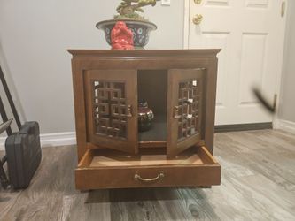 Pair of Matching Asian-Inspired Wooden Nightstands / Accent Cabinets
