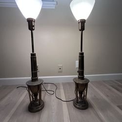 Pair of MCM brass table lamps