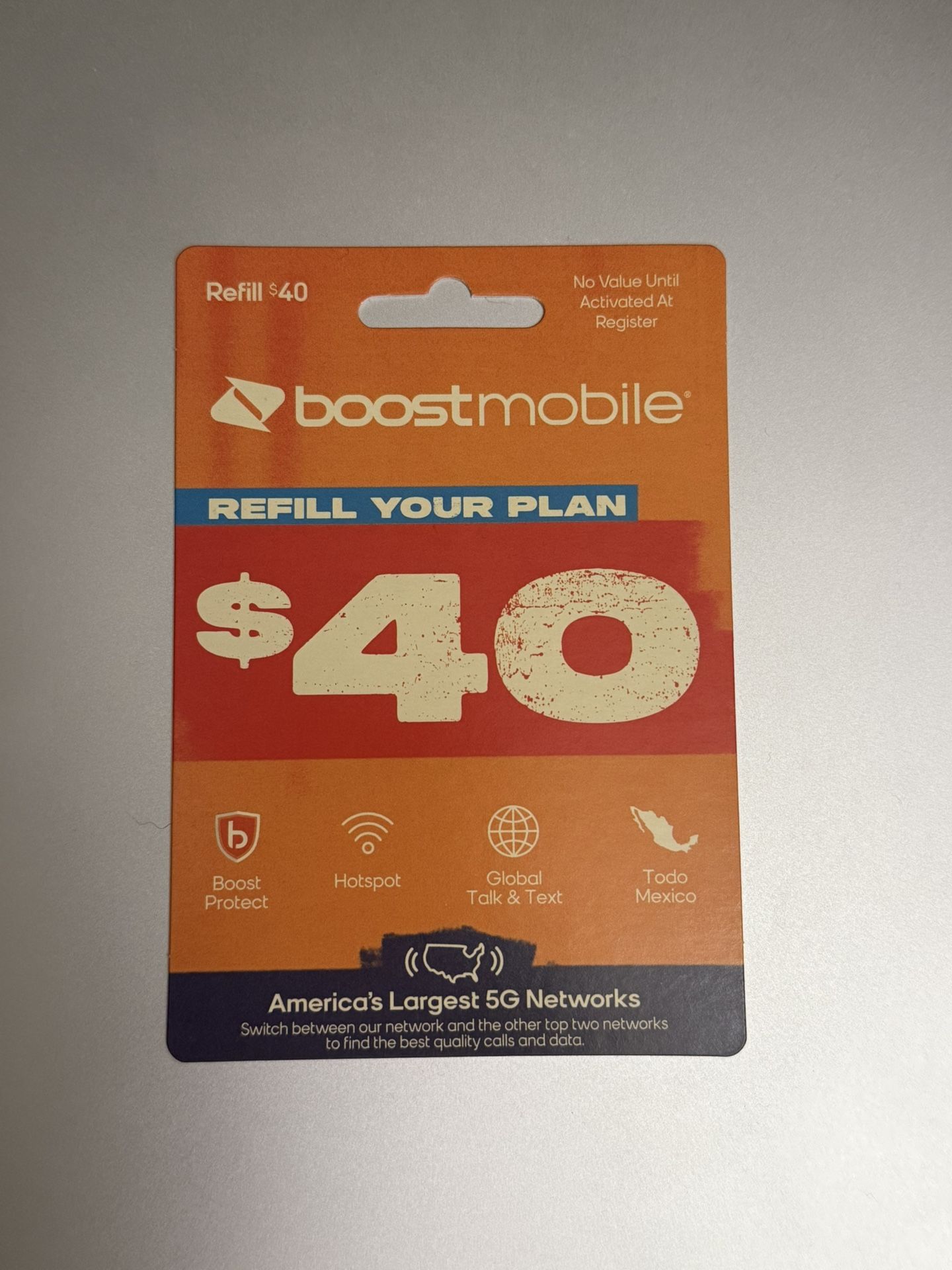 Boost Mobile $40 Refill Plan Card