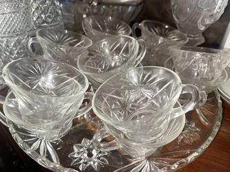 Anchor Hocking Oatmeal Clear Glass Tea Punch Cup w/ Handle Set Of 14