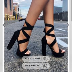 Fashion Nova- All Black Tie Up Heels