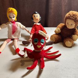 Vintage Toy Lot Dankin Dream Pet Octopus Dream Doll Olive Oyl Knickerbocker Cuddles Monkey