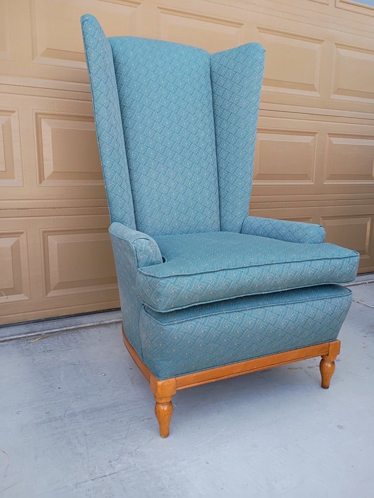 Tall "Mad Hatter" Wingback Chair, 50" tall. Good Condition