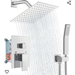 Aolemi Shower Faucet System 8 Inch Polish Chrome with Rainfall Square Shower Head and Handheld Spray Wall Mount 2 Function Luxury Shower Combo Set Rou