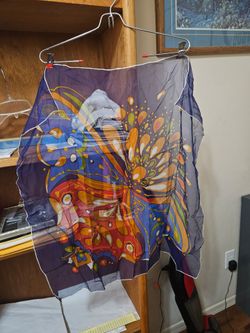 Scarf Abstract Butterfly Print Vinal/Satin Vintage
