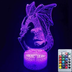 Dragon 3D Night Light for Kids Bedroom,16 Colors Dragon 3D Illusion Night Light lamp with Remote Dragon Toys Light as Birthday Gifts for 1 2 3 4 5 6 7