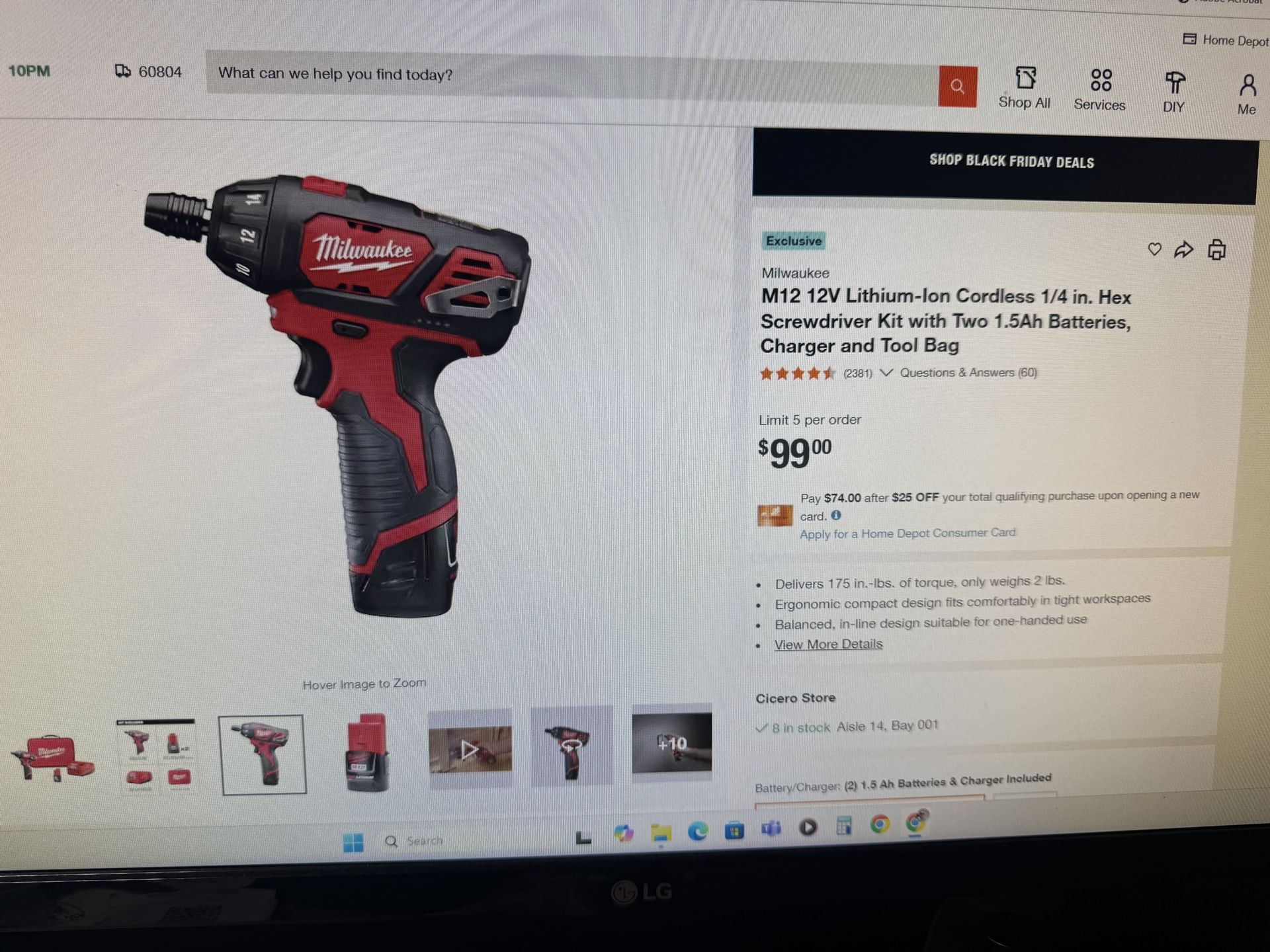 Milwaukee M12 Cordless Screwdriver 