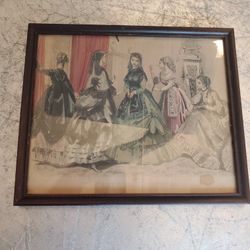 Vintage  Wood Framed Fashion Prints  Les Modes Parisiennes Peterson 1868.