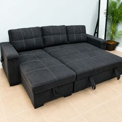 Reversible Sectional Sleeper Sofa with Storage Chaise, Cup Holder & Charging Ports | Brand New | Delivery Available