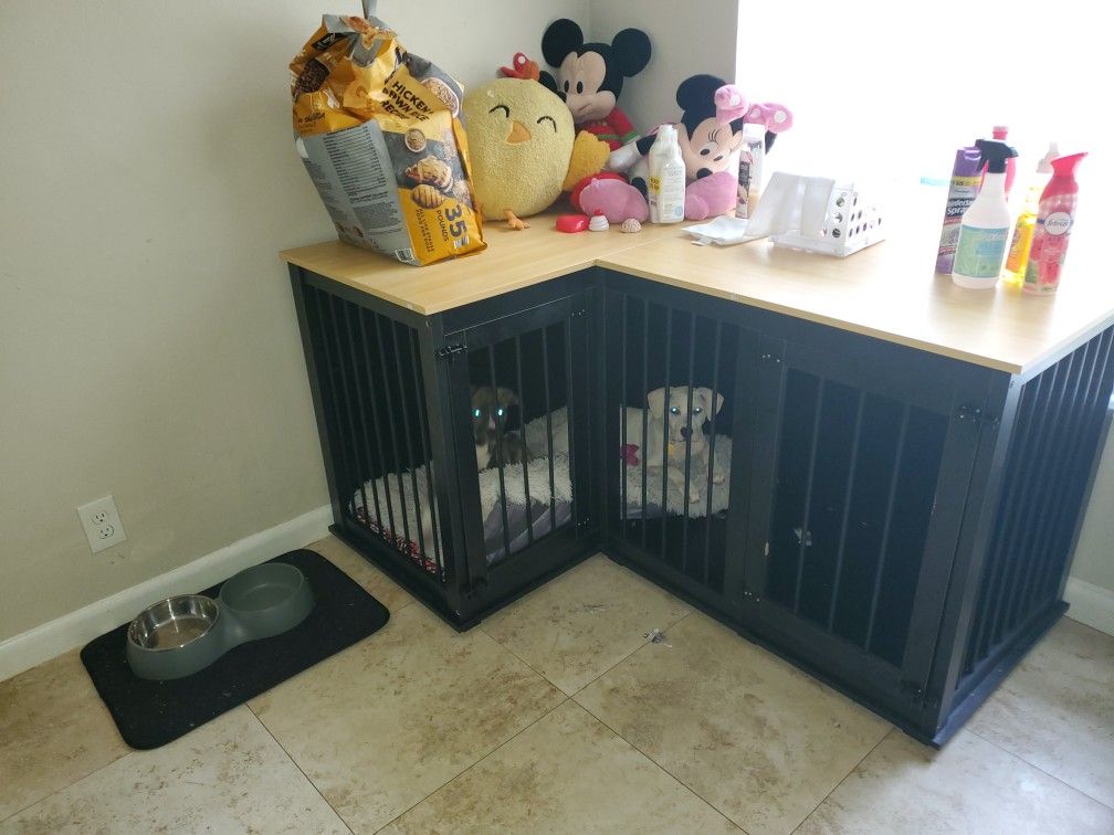 2 Dog Fancy Crate Furniture For 2 Dogs With Double Rooms And Divider