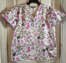 Women's Wear for Care Cat Print SS Scrub Shirt w/ Pockets
