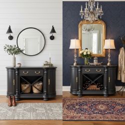 Large Buffet Sideboard Entry Table Cabinet Solid Wood Black Satin New