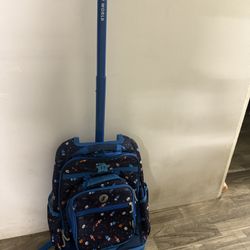 J World Duo Kids Rolling Backpack With Lunch Box Set. School Bookbag on Wheels, Spaceship