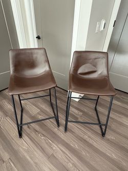 Brown Faux Leather Counter Bar Stools – Set of 2