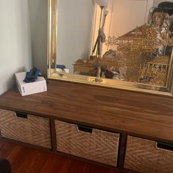 Wood Storage Shelf With Rattan Shelf’s 