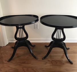 Antique Victorian Oval Harp Lyre End Tables