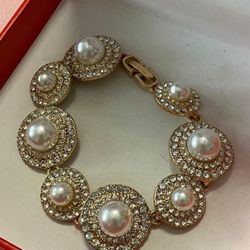 Pulsera Laminada Piedras Perlas Joyería Antigua 