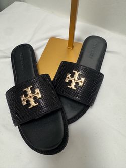 Tory Burch Black Crystal Slide Sandals