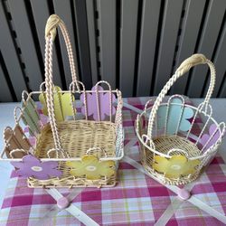 Set Of Flower Baskets Well Made Metal Postal Colors 