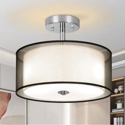 Ceiling Light, 3-Light Ceiling Light Fixture, Semi Flush Mount Ceiling Light, Light Fixtures Ceiling Mount with Double Fabric Shade, Bedroom Lights fo
