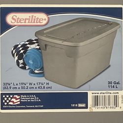 9 Sterilite plastic stackable storage containers with 3 covers.