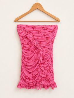 Floral Ruched Strapless Mini Dress