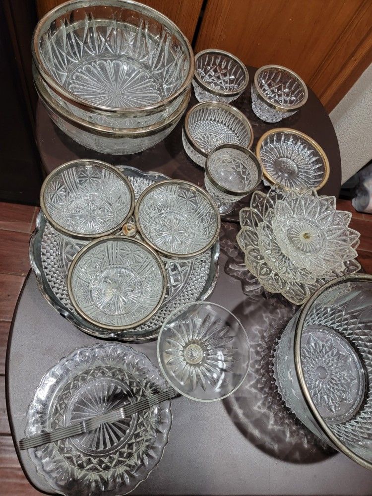 Vintage Crystal Dishes Sugar Creamer Salad Bowls