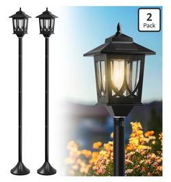 63" Solar Lamp Post Light 2 Pack, Solar Light Posts for Outside Waterproof, Outdoor Lamps for Patio, Backyard, Front Porch Decor, Warm White, Replacea
