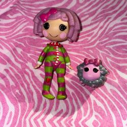 Lalaloopsy Mini Doll  Pillow Featherbed In Green Striped Outfit. & Pet
