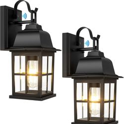 2-Pack Dusk to Dawn Outdoor Wall Lights, Exterior Light Fixtures with Photocell, 100% Anti-Rust Aluminium Outside Black Wall Lanterns, Waterproof Outd