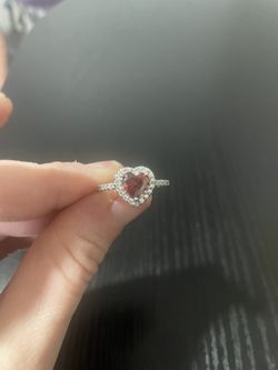 Silver W/ruby Red Heart Ring