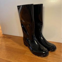 Time & Tru Black Vinyl Rainboots Womens Size 8 NEW