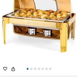 Rovsun 9qt Rectangular Roll Top Chafing Dish Buffet Set With Full Size Pan In Gold